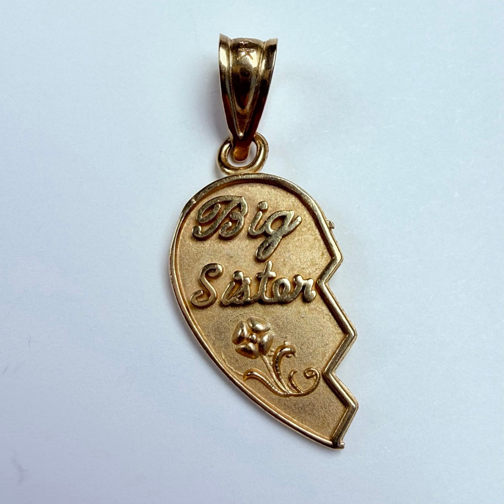 Michael Anthony 14K Solid Yellow Gold "Big Sister" Half Heart Charm Pendant